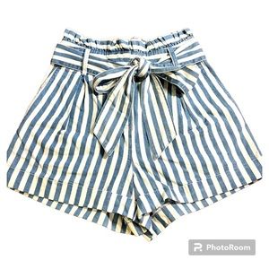 Forever 21 Women's High Waist Striped Denim Tie Shorts S